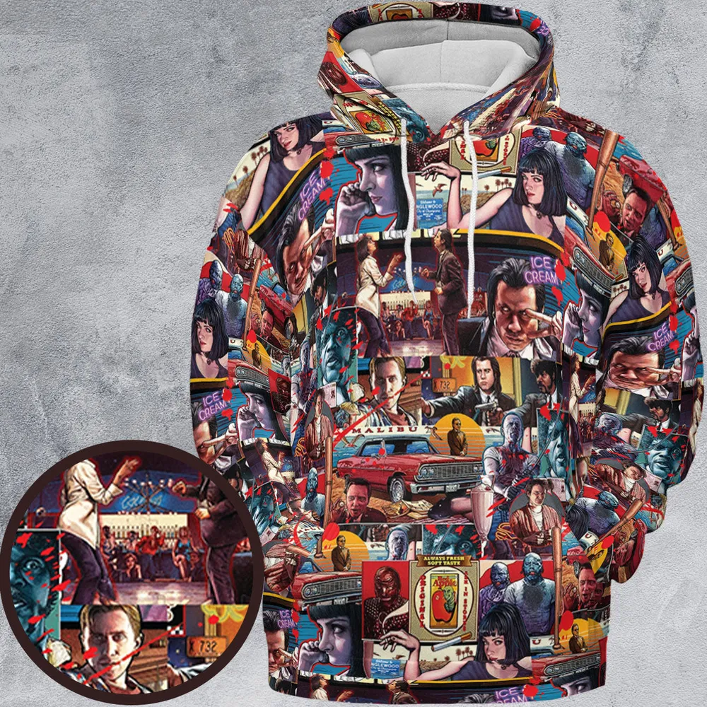 Retro Scenes Mia Wallace Vincent Vega Jules Winnfields Pulp Fiction All-over Print Hoodie - 2