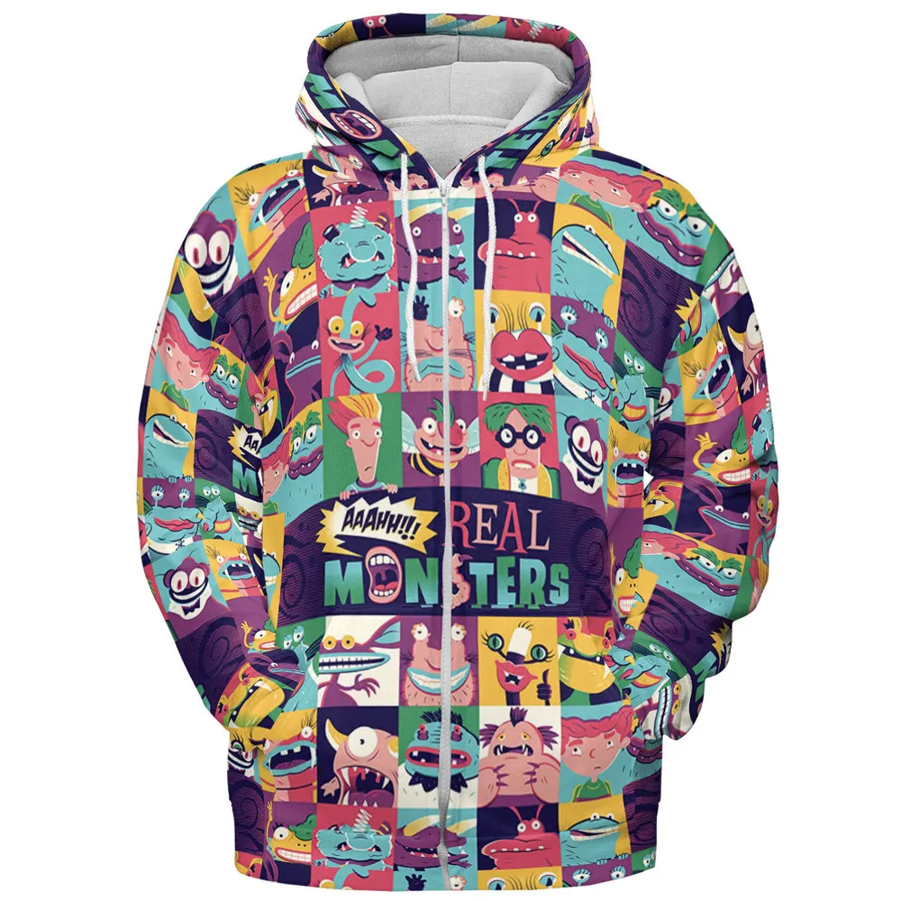Aaahh!!! Real Monsters Characters Pattern All-over Print Hoodie - 4
