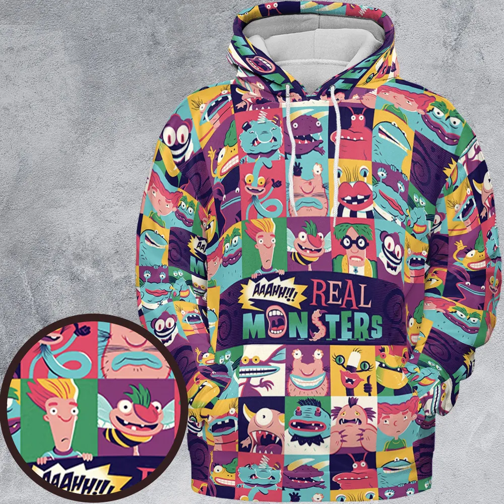 Aaahh!!! Real Monsters Characters Pattern All-over Print Hoodie - 2