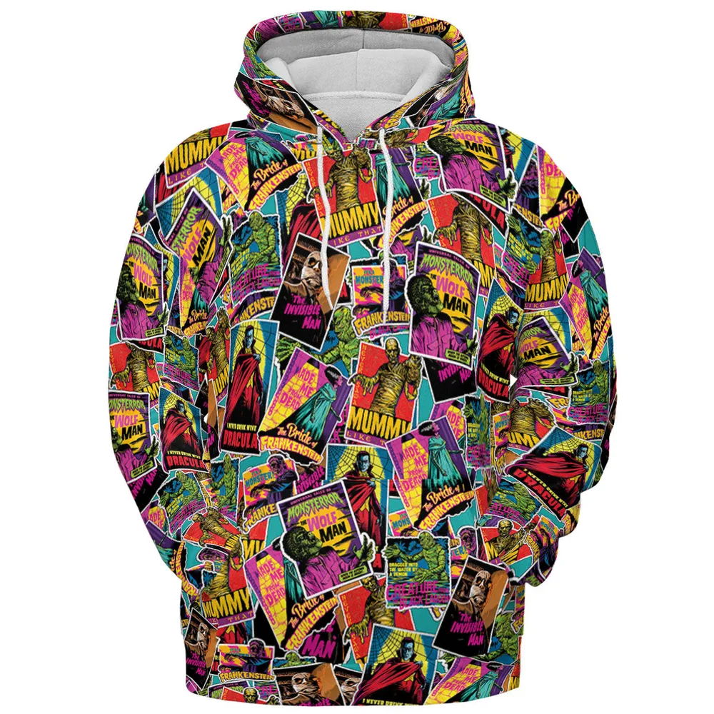 Multi Monster Pop Badges All-over Print Hoodie - 3