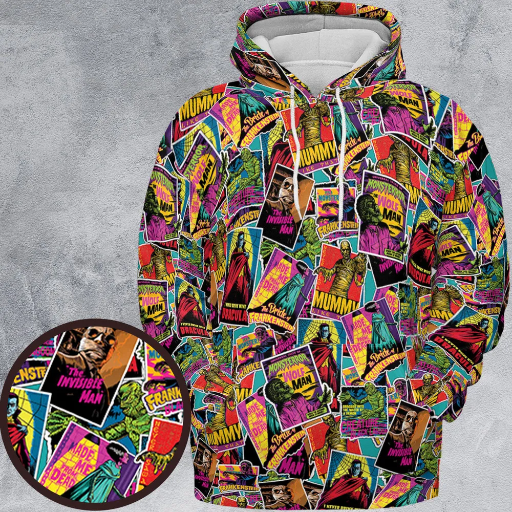 Multi Monster Pop Badges All-over Print Hoodie - 2