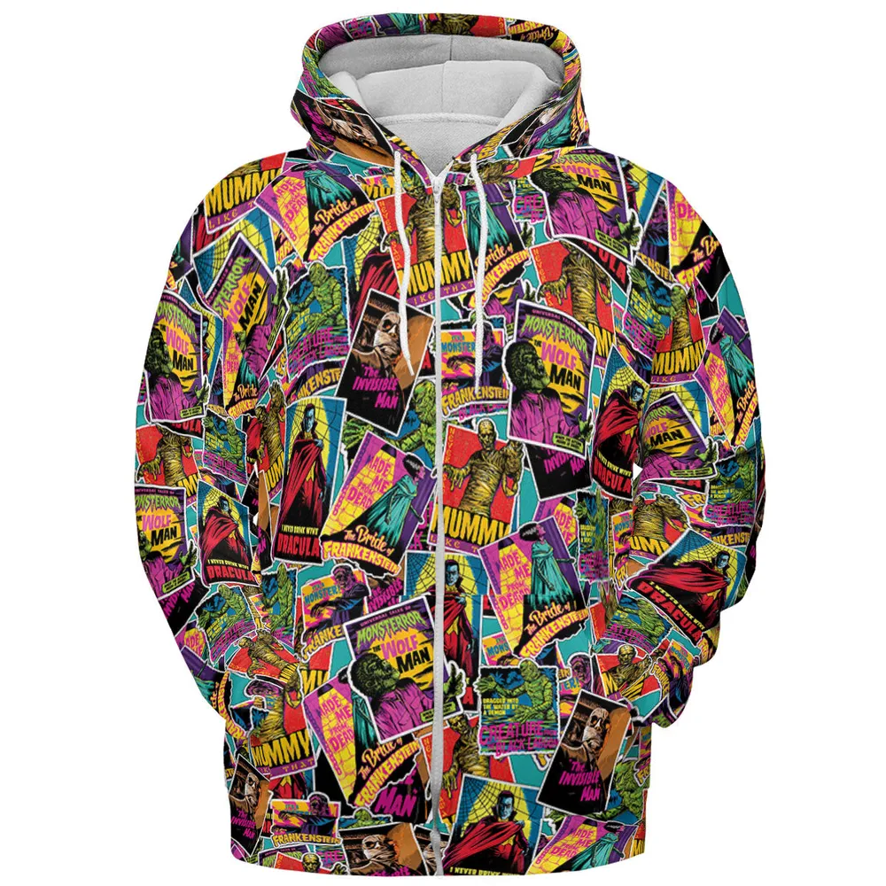 Multi Monster Pop Badges All-over Print Hoodie - 4