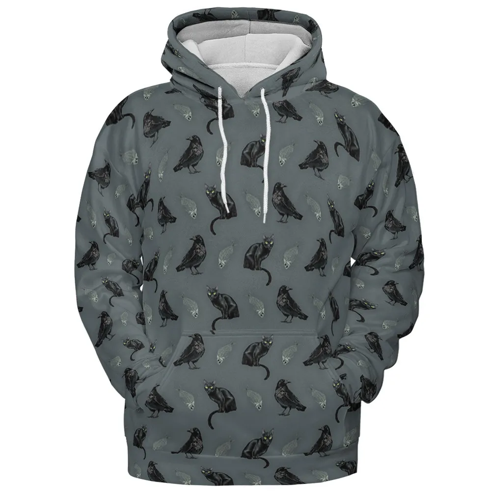 Cat and Raven Edgar Allan Poe Pattern All-over Print Hoodie - 3