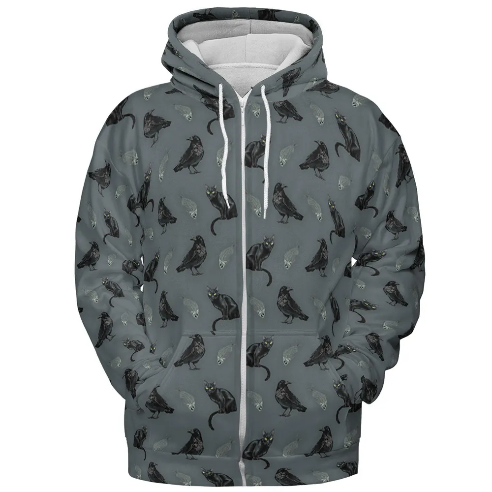 Cat and Raven Edgar Allan Poe Pattern All-over Print Hoodie - 4