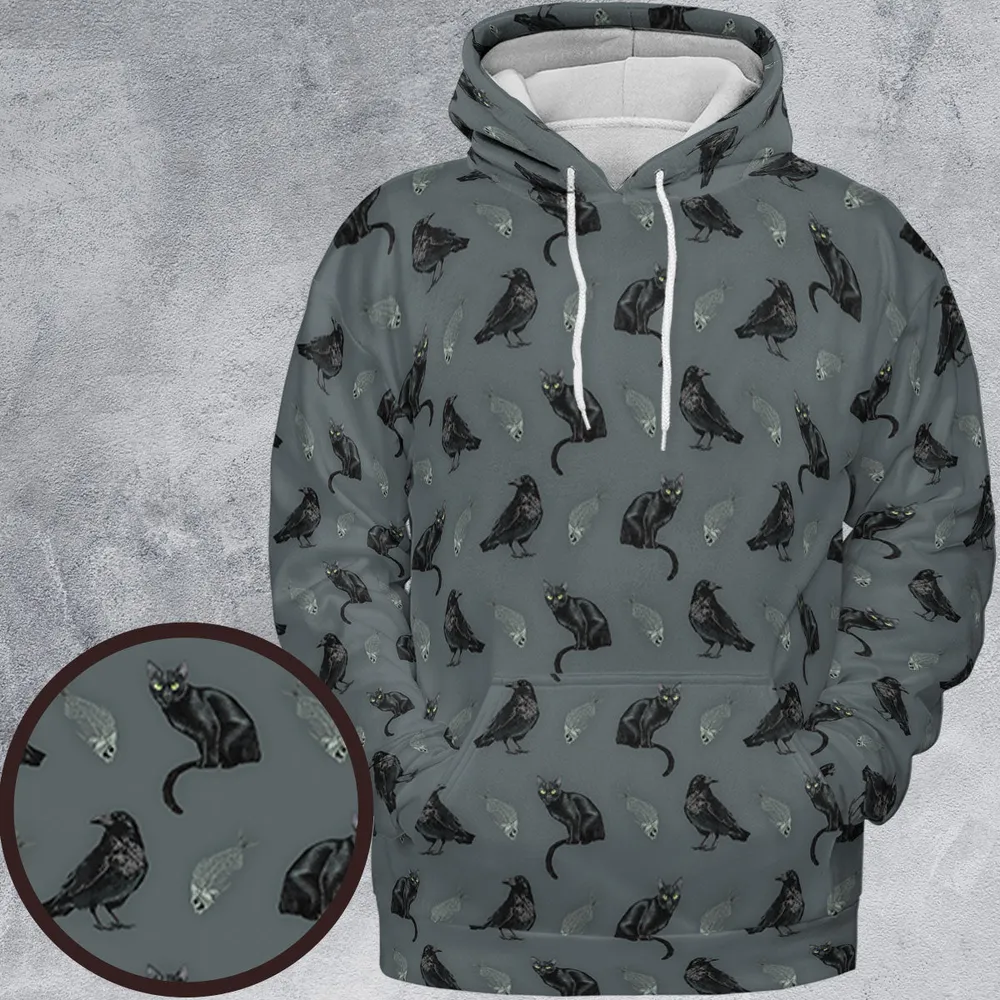 Cat and Raven Edgar Allan Poe Pattern All-over Print Hoodie - 2