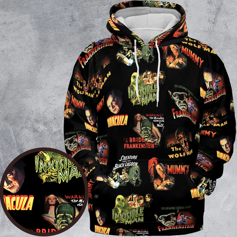 Teaming Monsters All Up Universal Monsters All-over Print Hoodie - 2