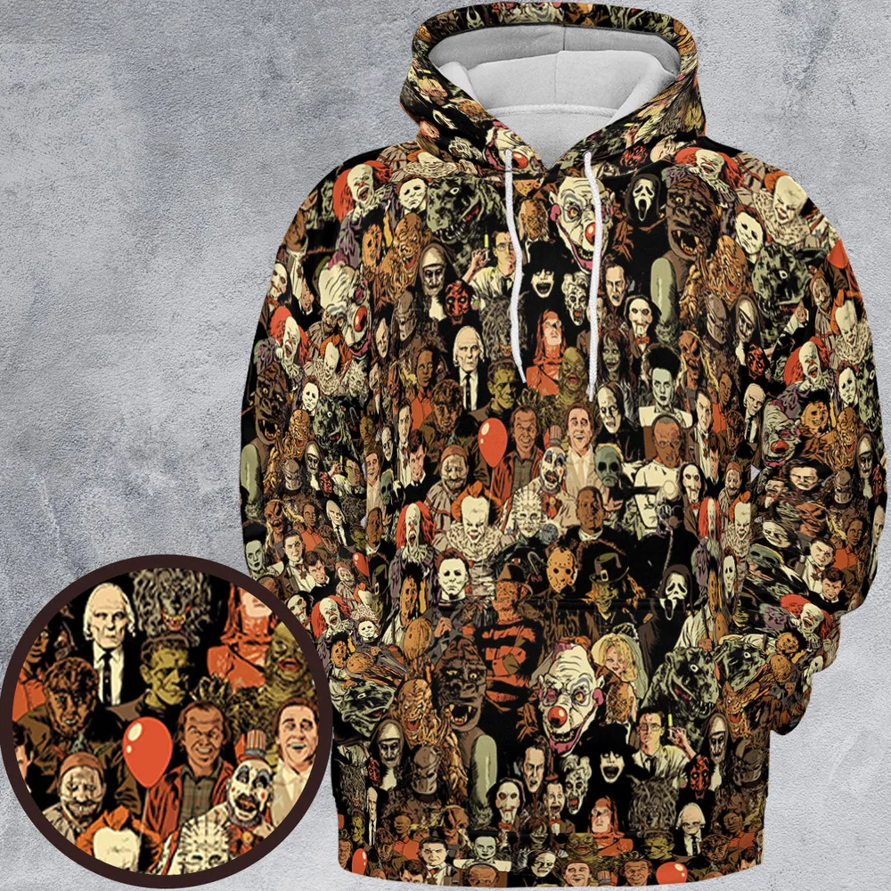 Horror Movie Characters Halloween Pattern All-over Print Hoodie - 2