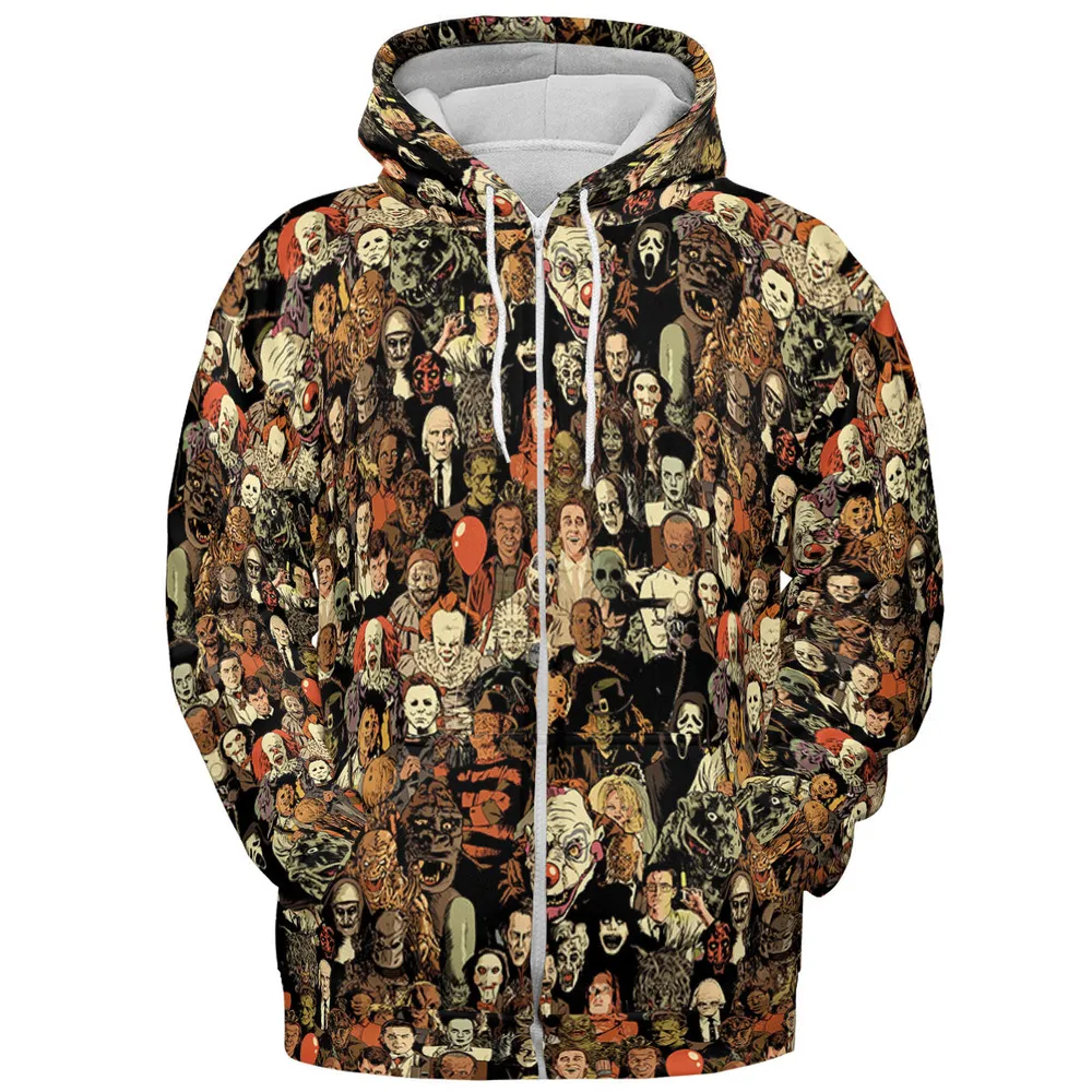 Horror Movie Characters Halloween Pattern All-over Print Hoodie - 4