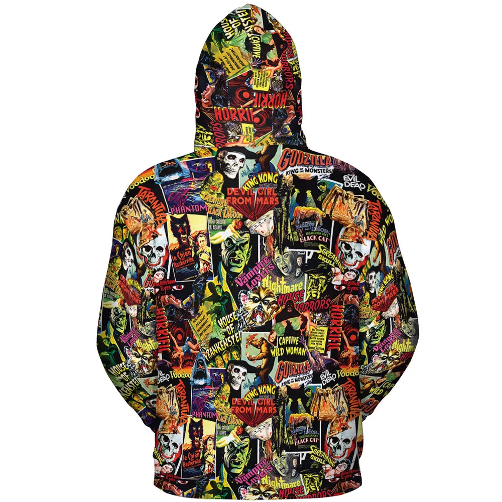 Fright Night Halloween Retro Horror Characters Collage All-over Print Hoodie - 5