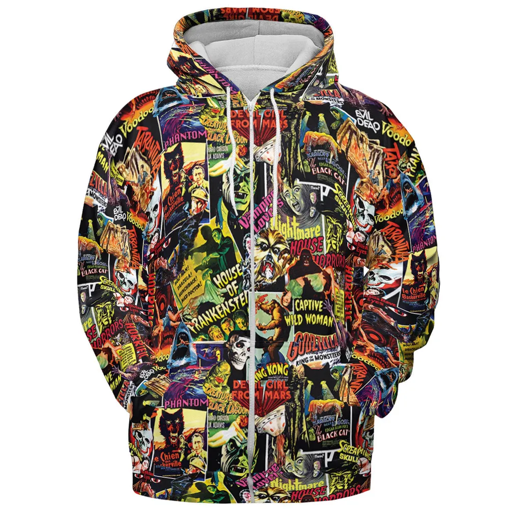 Fright Night Halloween Retro Horror Characters Collage All-over Print Hoodie - 4