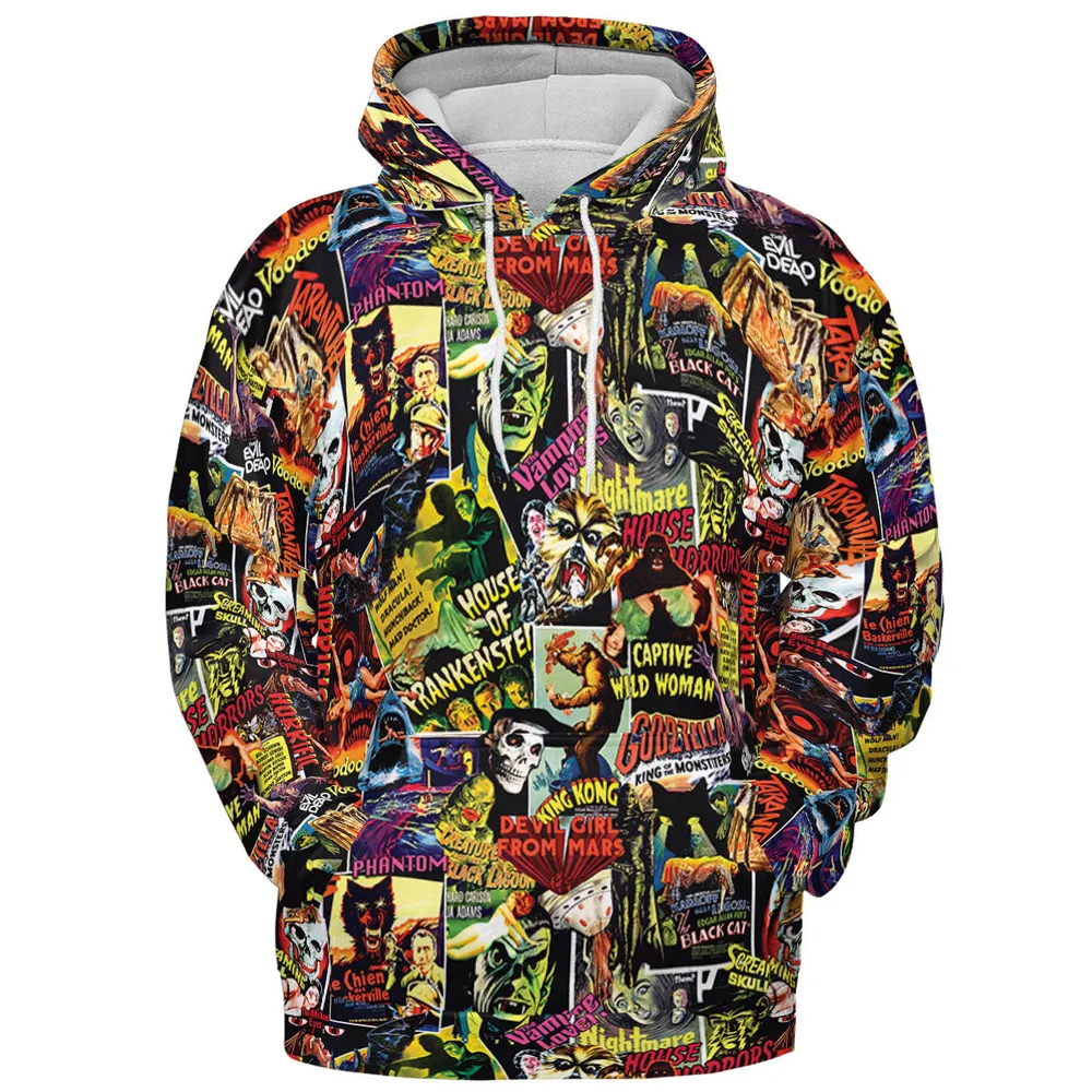 Fright Night Halloween Retro Horror Characters Collage All-over Print Hoodie - 3