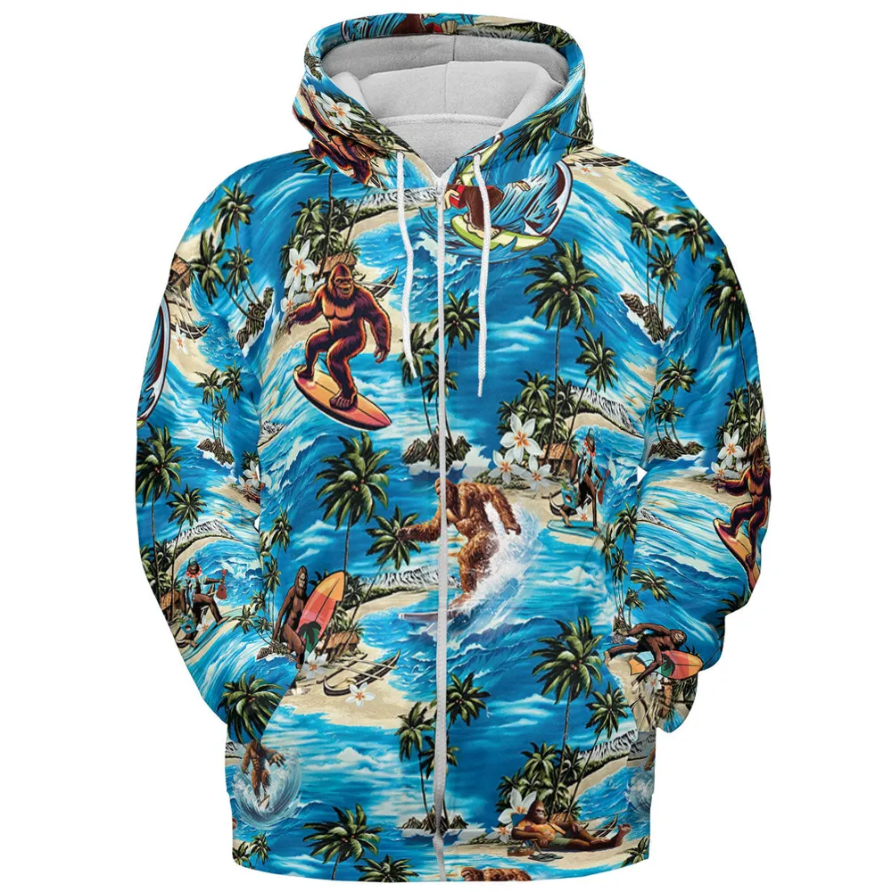 Bigfoot Surfing Summer Vibes All-over Print Hoodie - 4