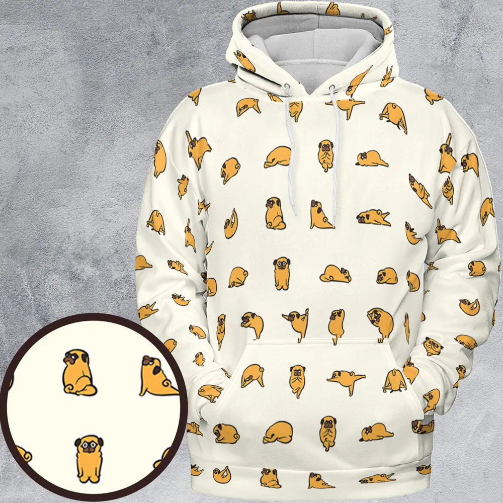 Pug Hot Yoga Pattern All-over Print Hoodie - 2