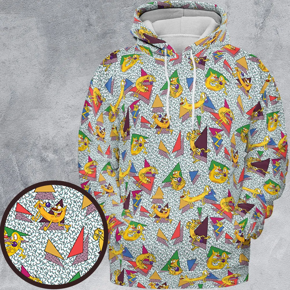 Catdog 90s Cartoon Pattern All-over Print Hoodie - 2