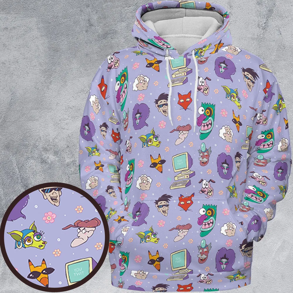 Courage the Cowardly Dog Characters Pattern All-over Print Hoodie - 2