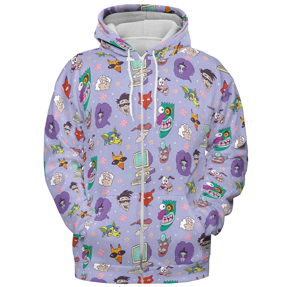 Courage the Cowardly Dog Characters Pattern All-over Print Hoodie - 4