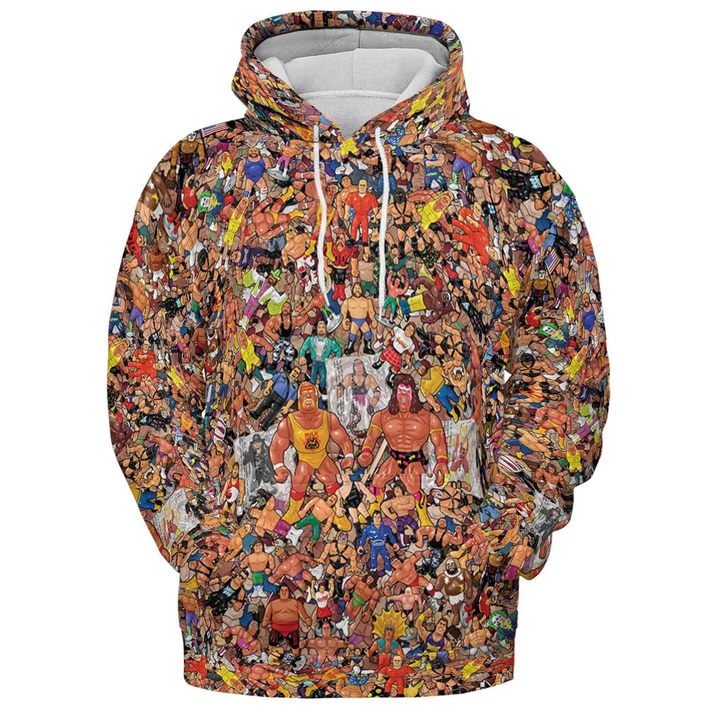 Wrestling Hulk Hogan and Buddies Figures All-over Print Hoodie - 3