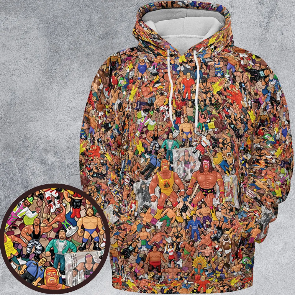 Wrestling Hulk Hogan and Buddies Figures All-over Print Hoodie - 2