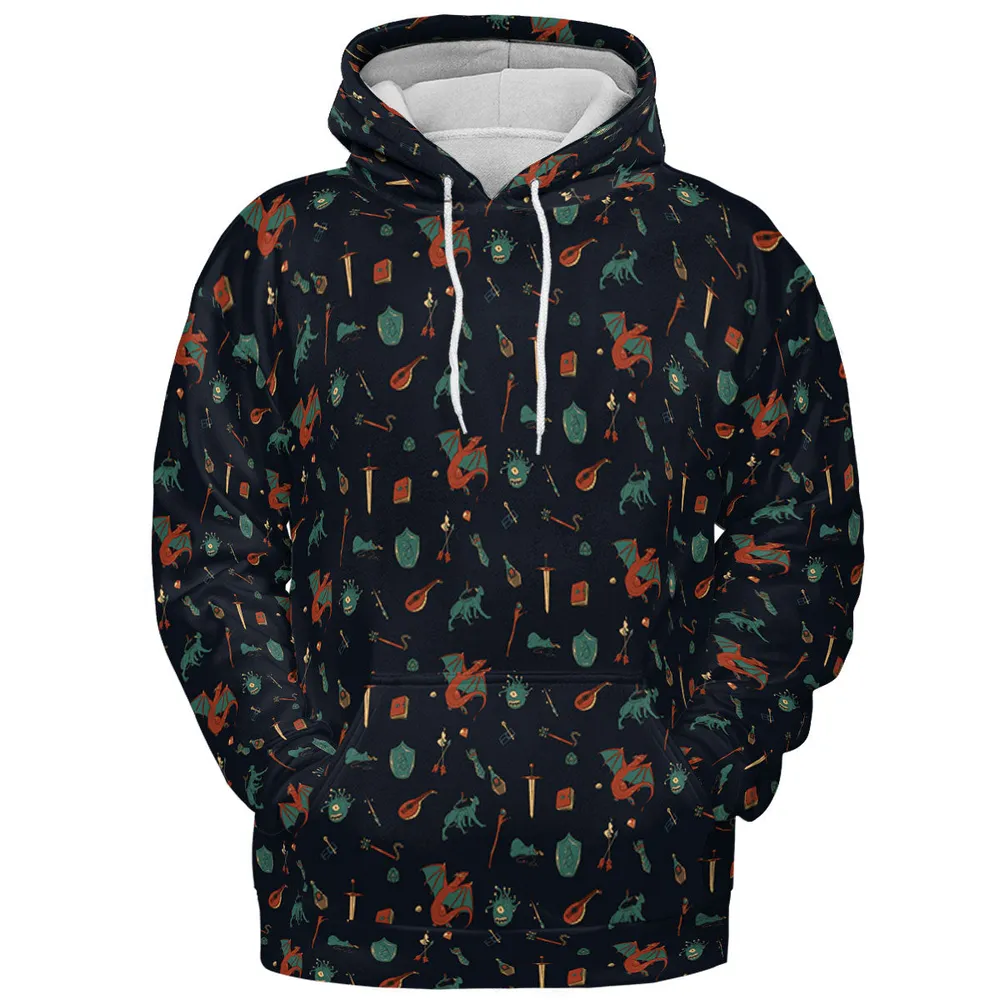 DnD Items and Monsters Pattern All-over Print Hoodie - 3