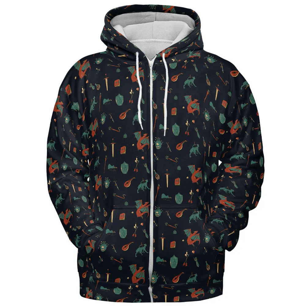 DnD Items and Monsters Pattern All-over Print Hoodie - 4