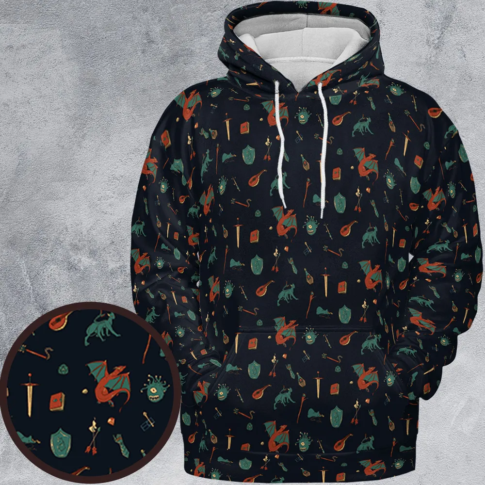 DnD Items and Monsters Pattern All-over Print Hoodie - 2