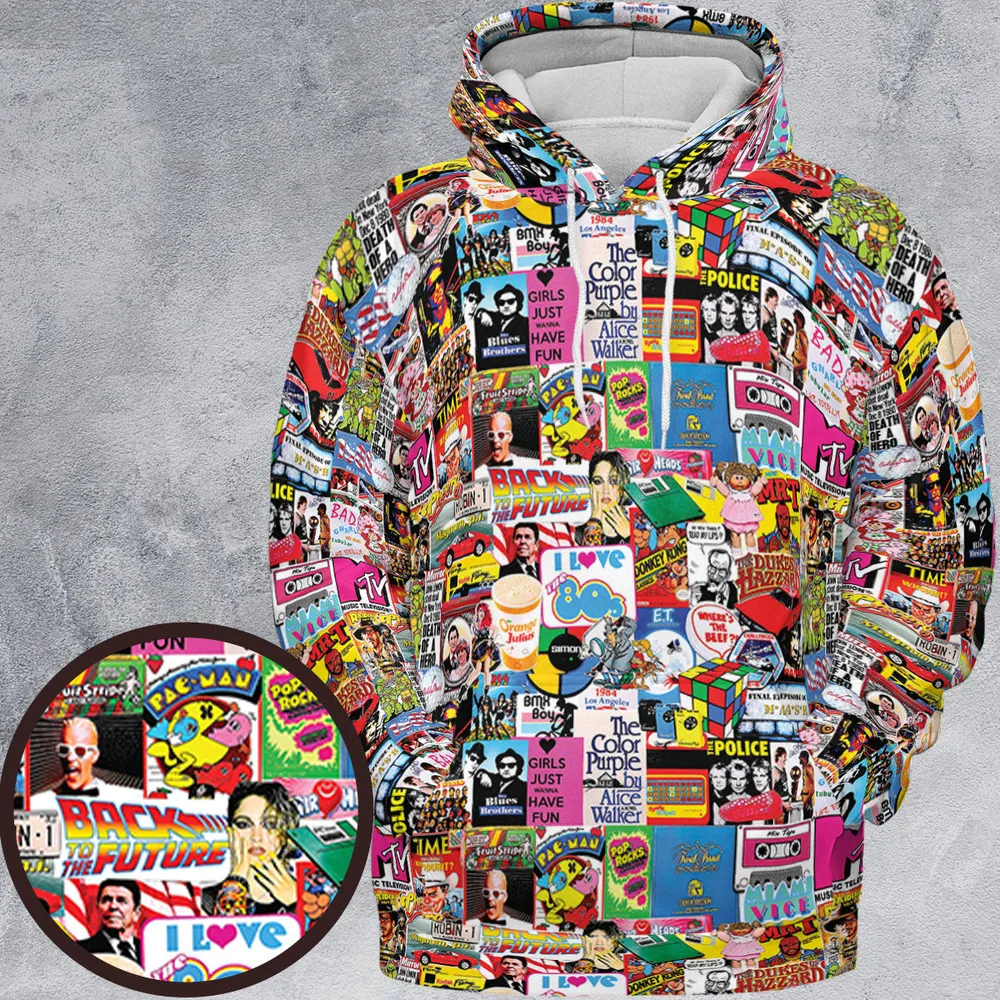 I heart 80s Collage Mr. T Back To the Future Pac-man All-over Print Hoodie - 2