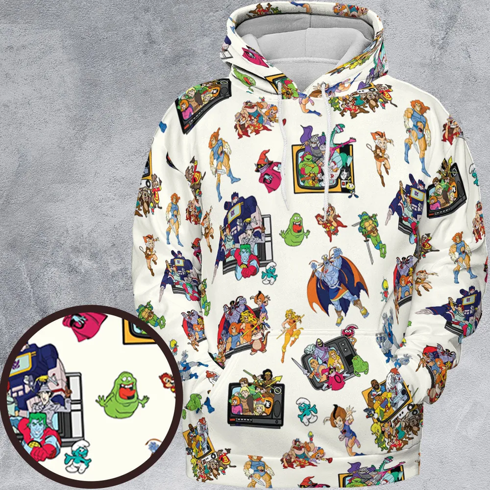 80s Famous Cartoon Characters Pattern All-over Print Hoodie - 2