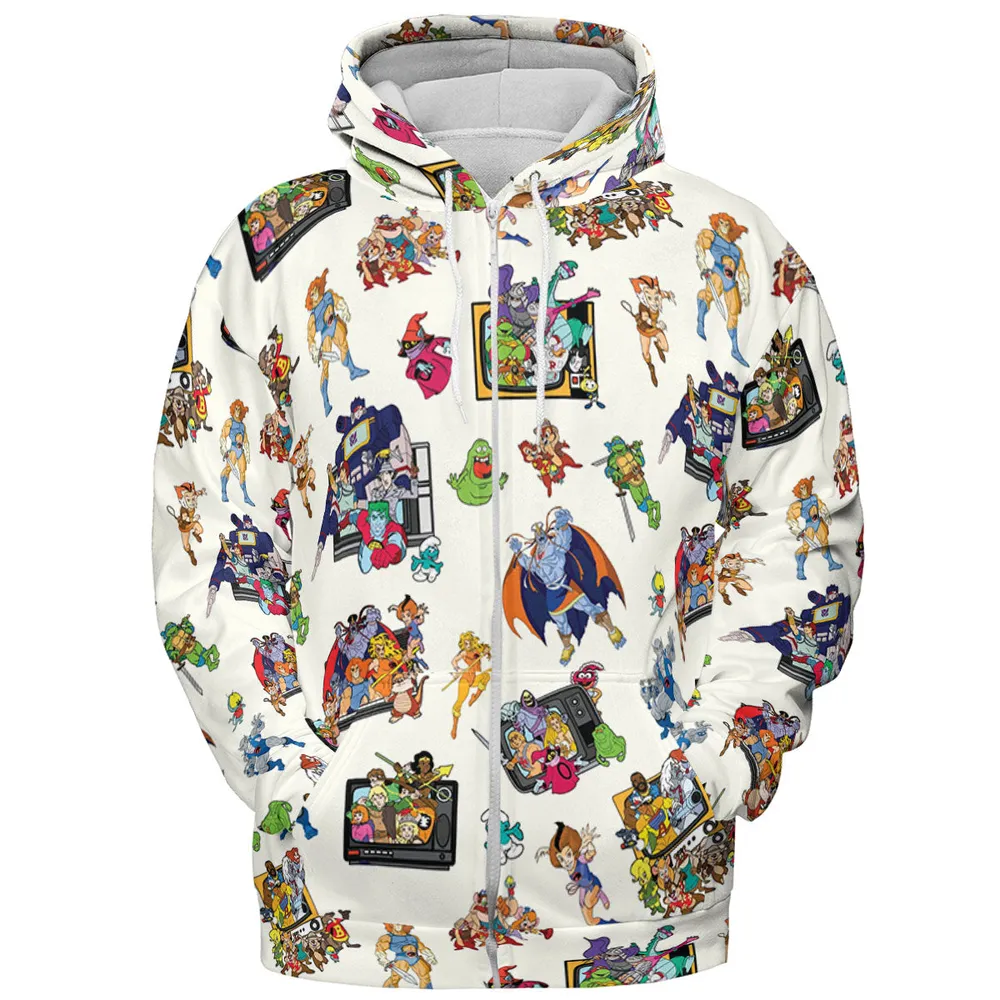 80s Famous Cartoon Characters Pattern All-over Print Hoodie - 4