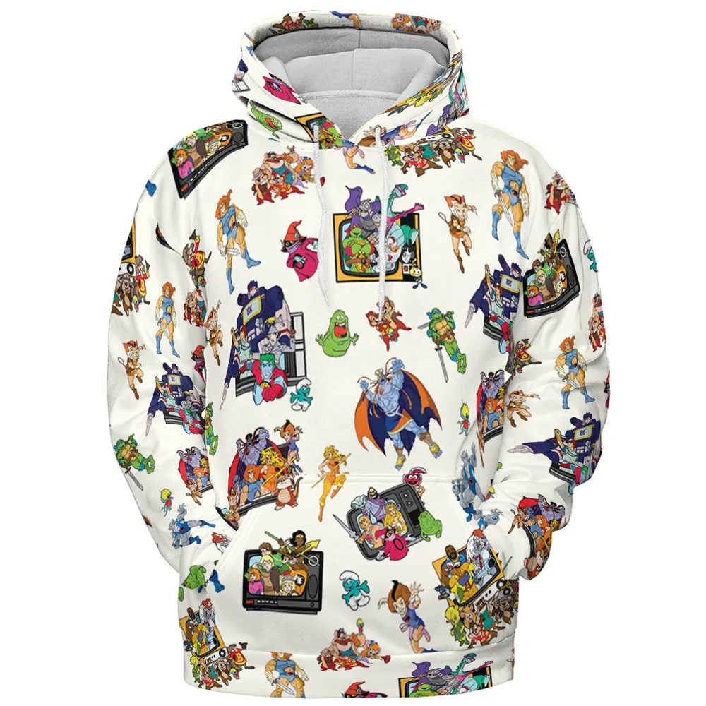 80s Famous Cartoon Characters Pattern All-over Print Hoodie - 3