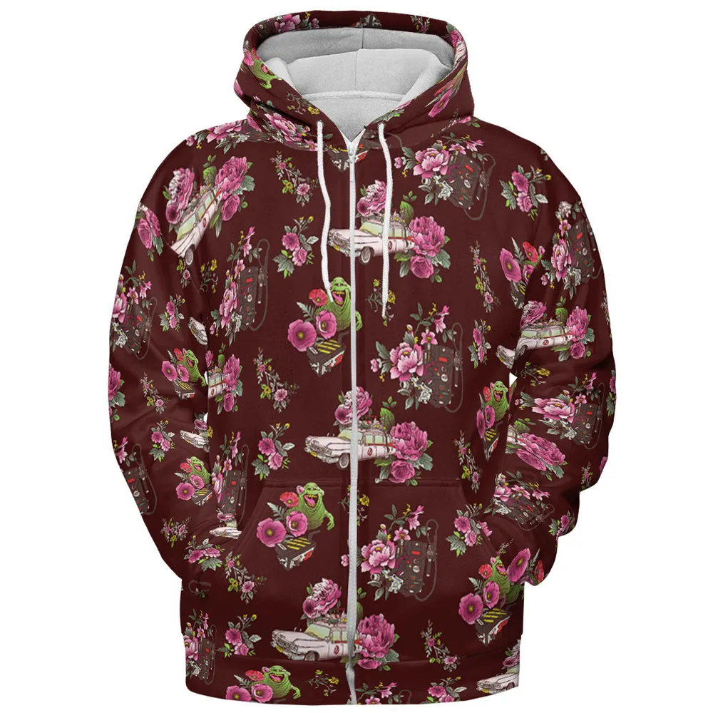 Slimer Ecto-1 Proton Pack Floral Ghostbusters All-over Print Hoodie - 4