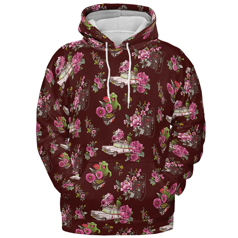 Slimer Ecto-1 Proton Pack Floral Ghostbusters All-over Print Hoodie - 3