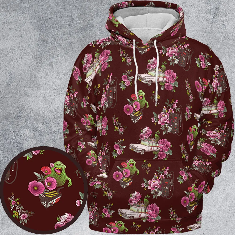 Slimer Ecto-1 Proton Pack Floral Ghostbusters All-over Print Hoodie - 2