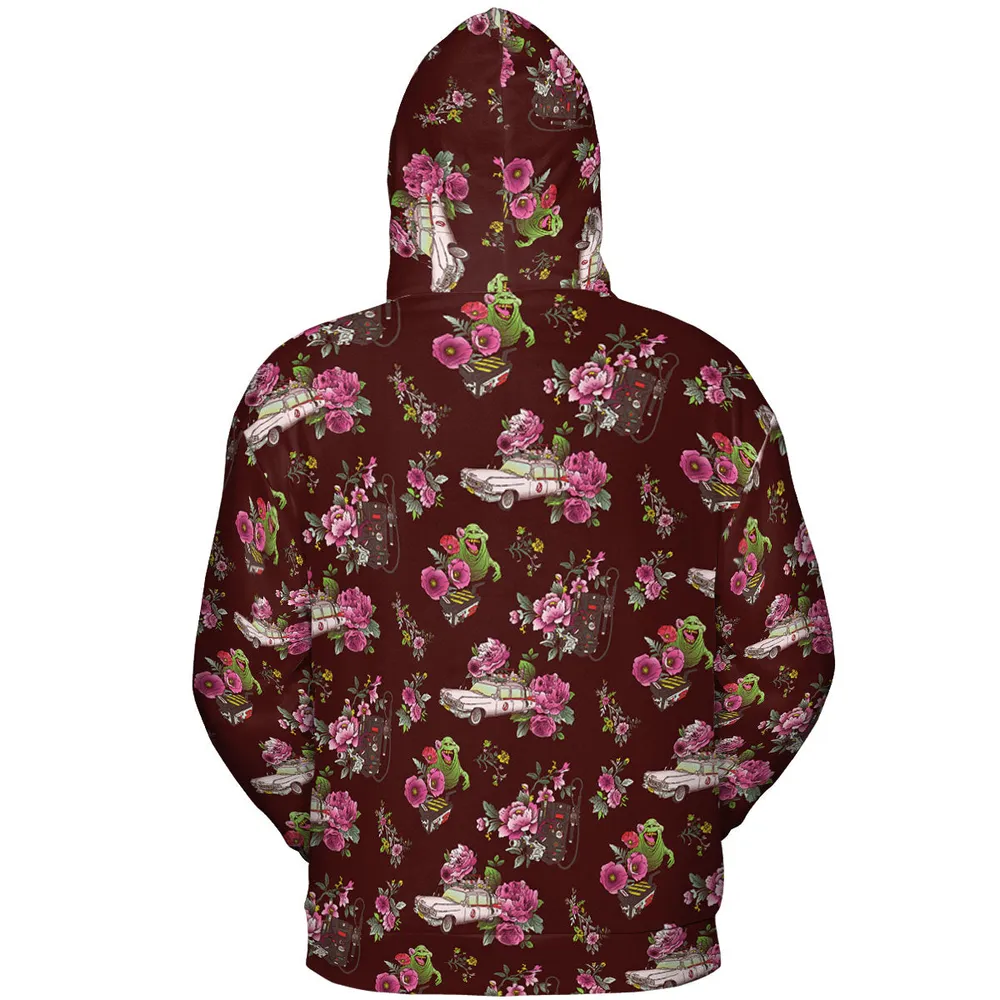 Slimer Ecto-1 Proton Pack Floral Ghostbusters All-over Print Hoodie - 5