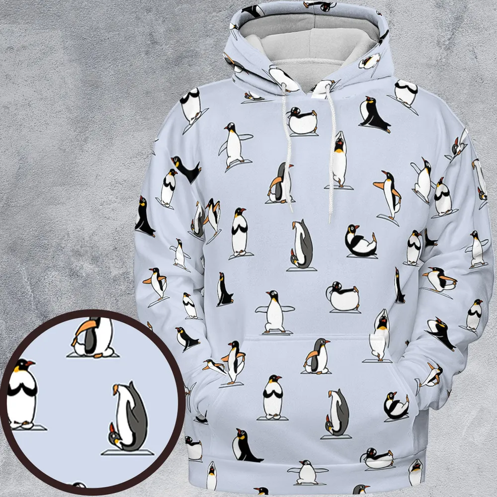 Penguin Yoga Pattern All-over Print Hoodie - 2