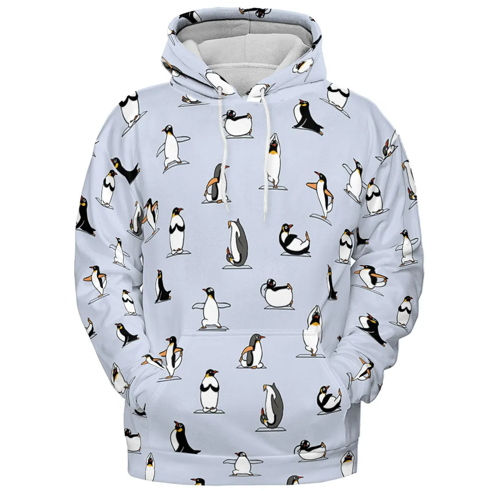 Penguin Yoga Pattern All-over Print Hoodie - 3