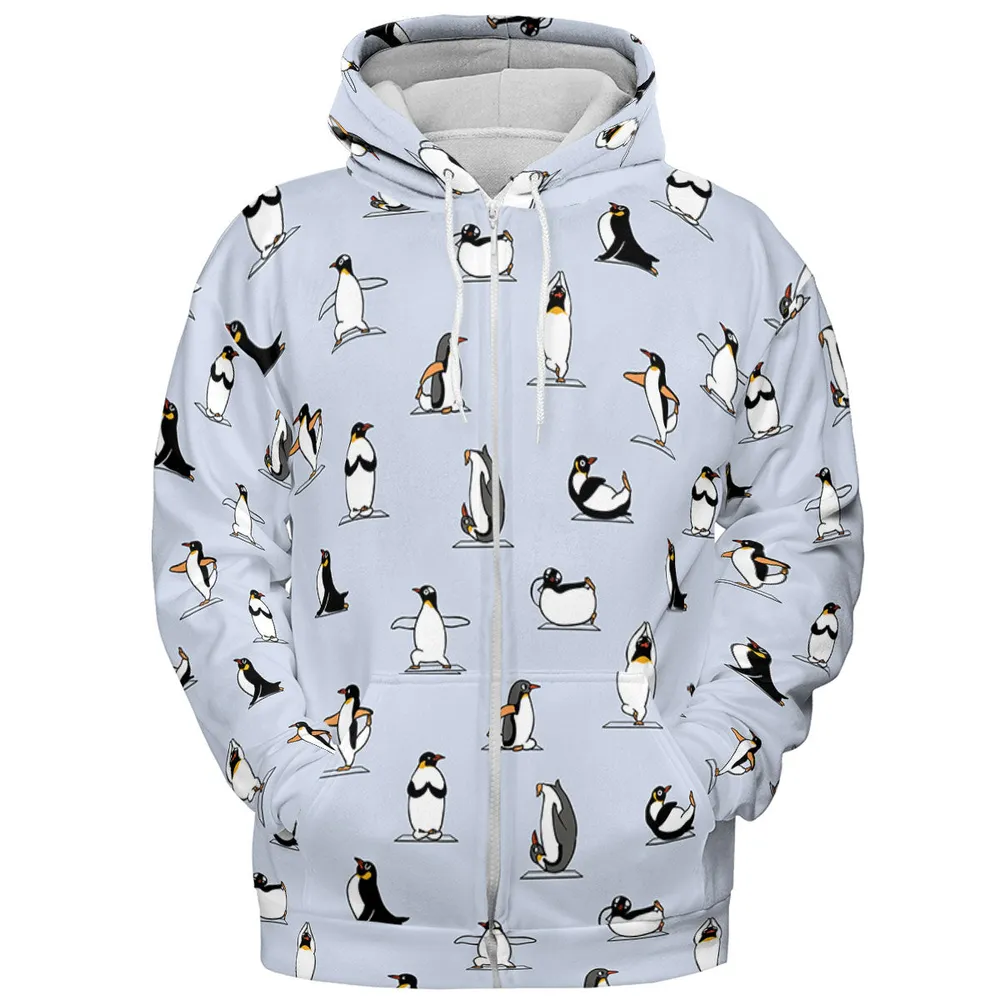 Penguin Yoga Pattern All-over Print Hoodie - 4