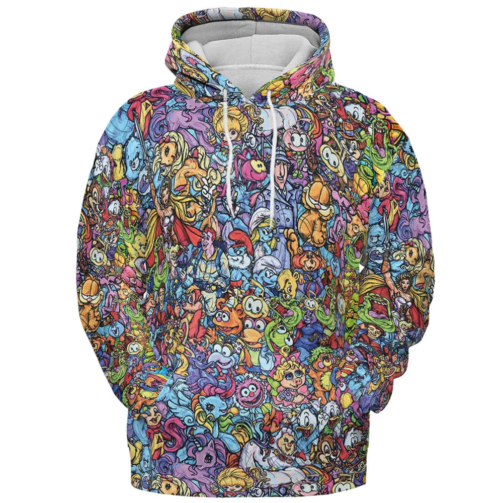 80s Throwback Cartoon Pattern All-over Print Hoodie - 3