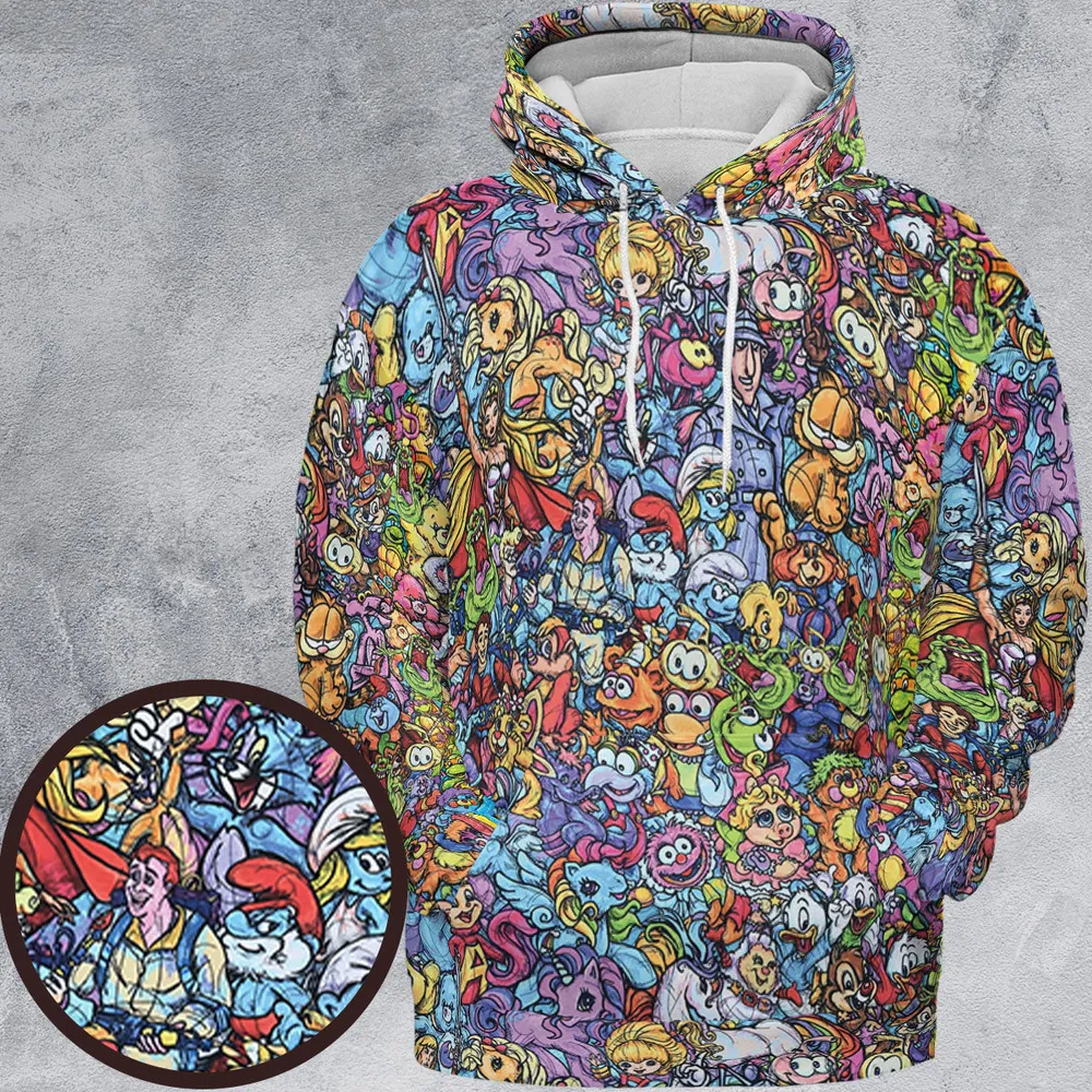 80s Throwback Cartoon Pattern All-over Print Hoodie - 2