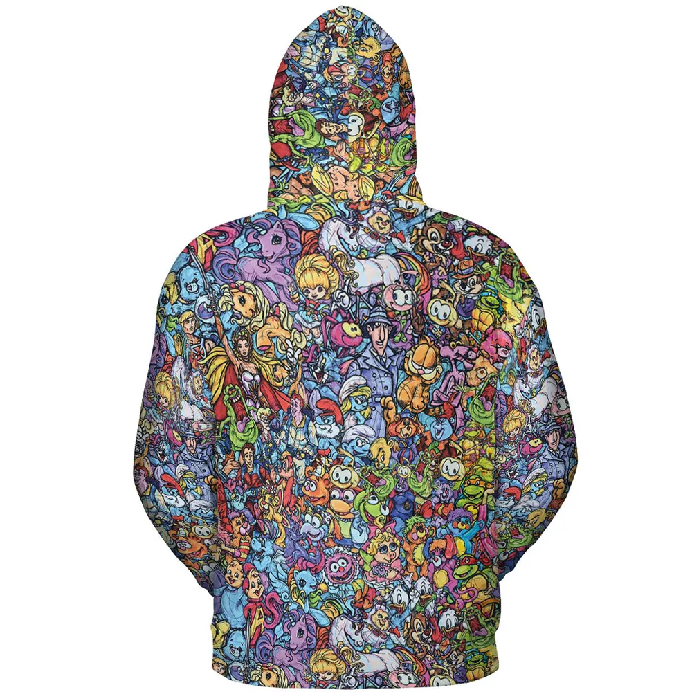 80s Throwback Cartoon Pattern All-over Print Hoodie - 5