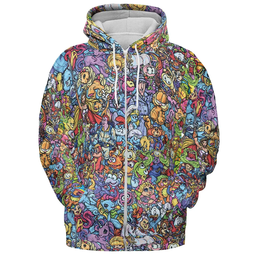 80s Throwback Cartoon Pattern All-over Print Hoodie - 4