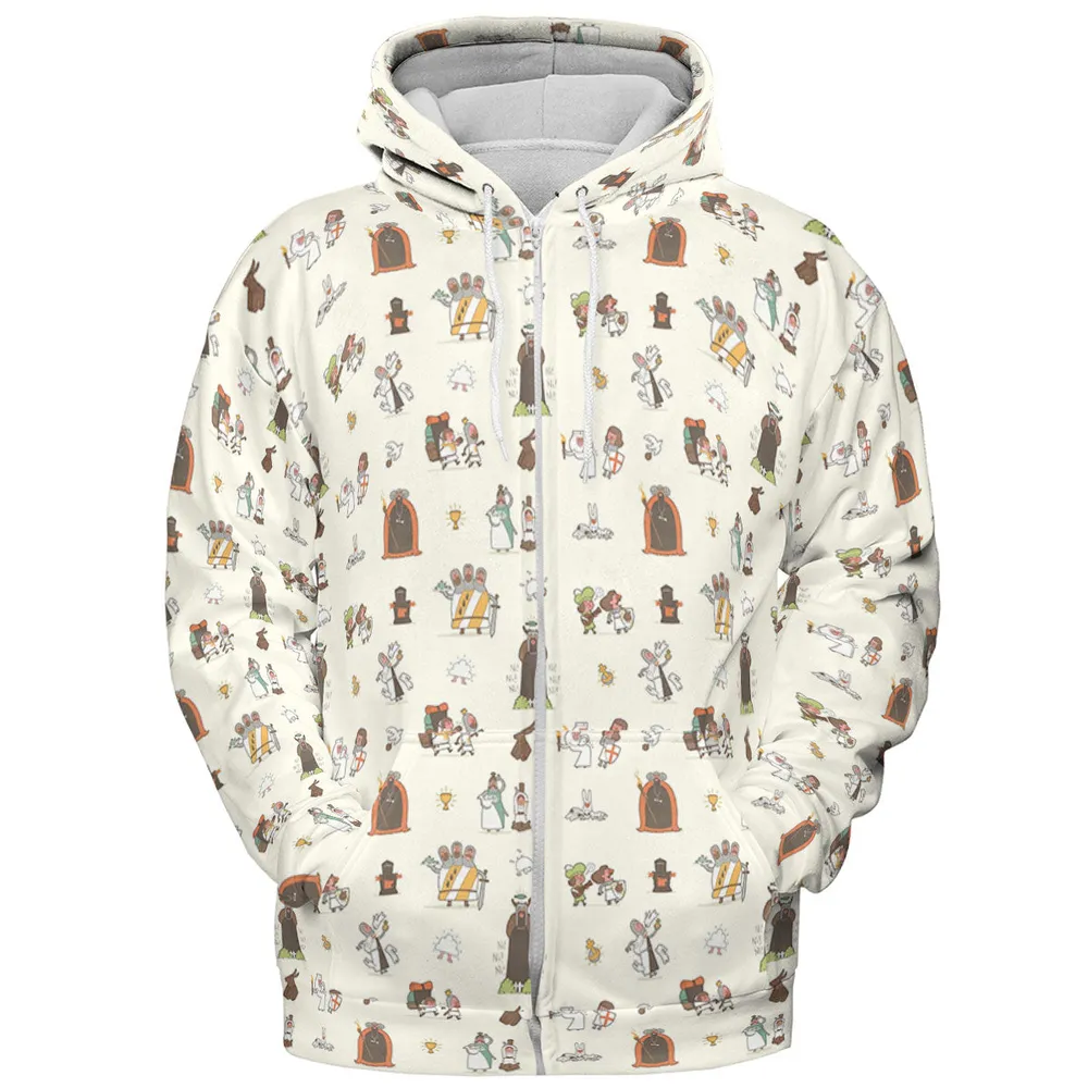 The Holy Grail Pattern Monty Python Button Down All-over Print Hoodie - 4