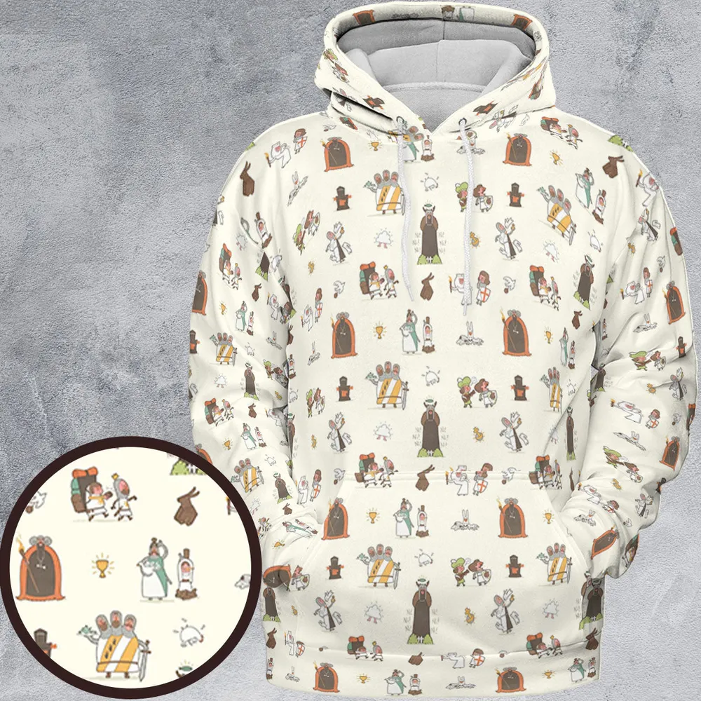 The Holy Grail Pattern Monty Python Button Down All-over Print Hoodie - 2