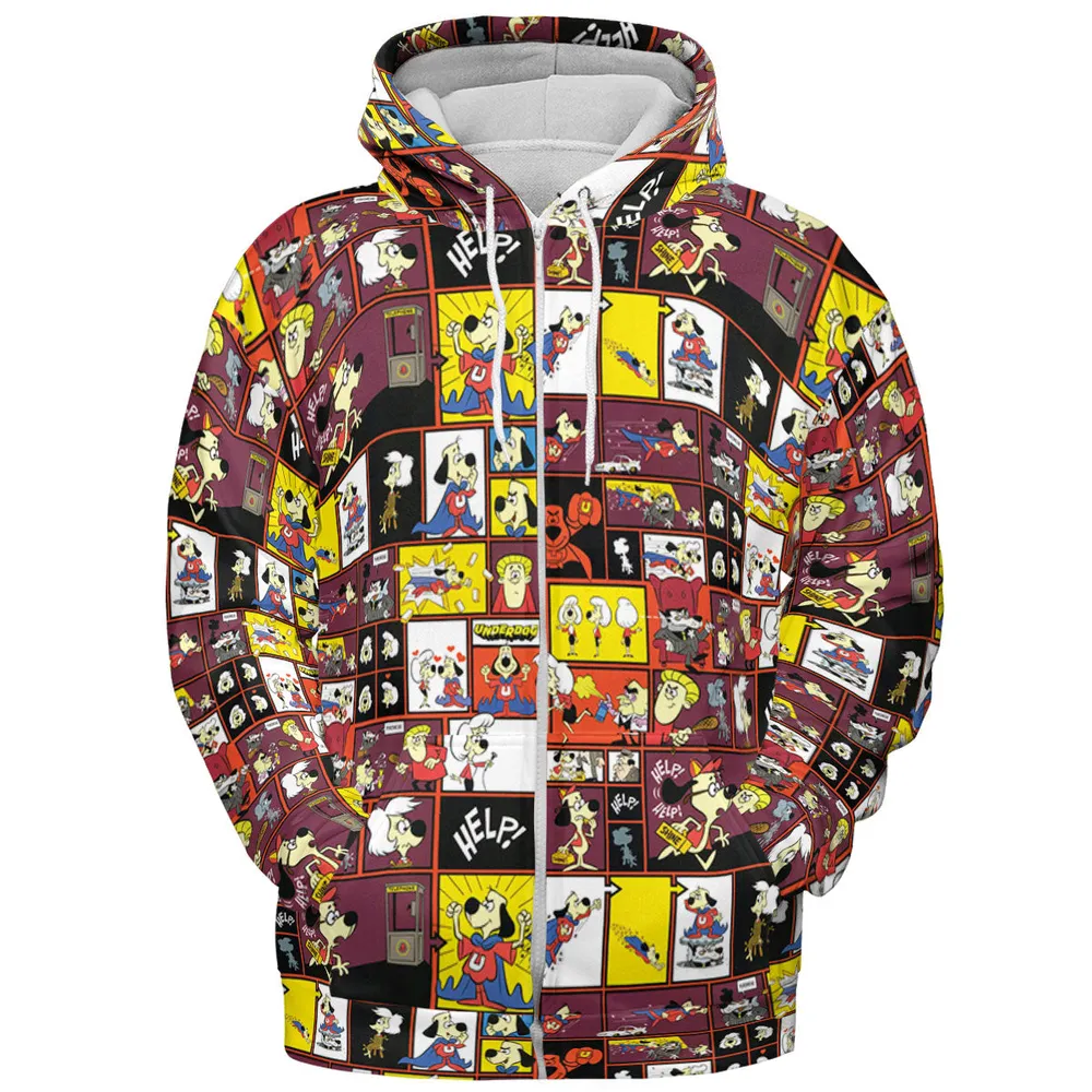 Underdog Cartoon Pattern All-over Print Hoodie - 4