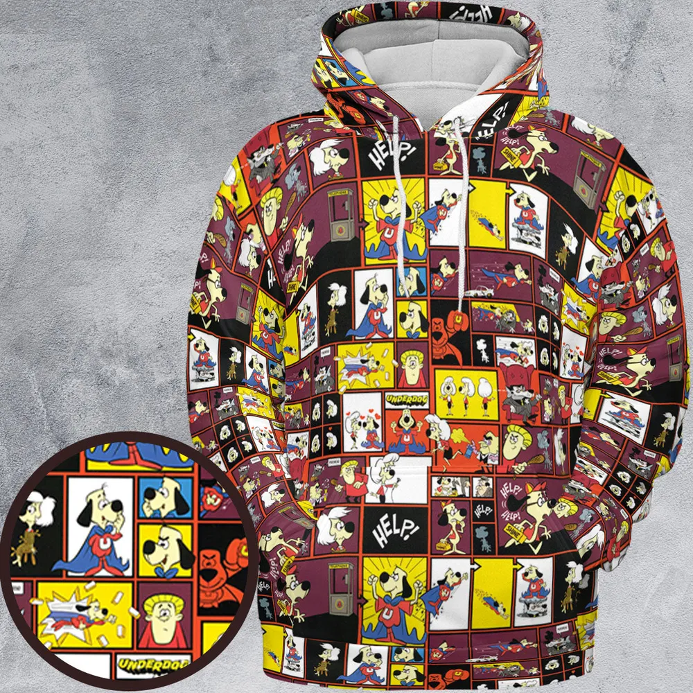 Underdog Cartoon Pattern All-over Print Hoodie - 2