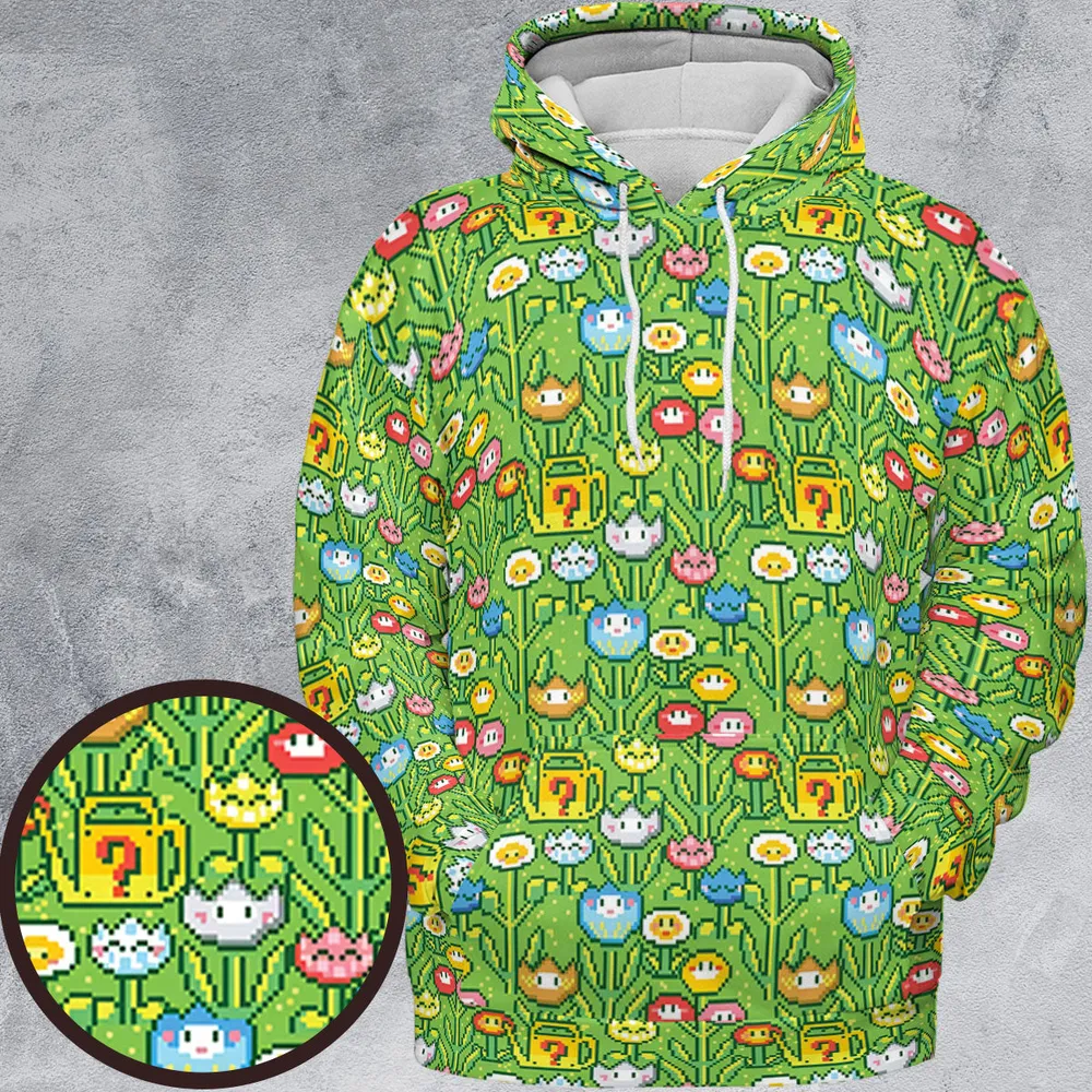 8bit Flower Garden Super Mario Pattern All-over Print Hoodie - 2