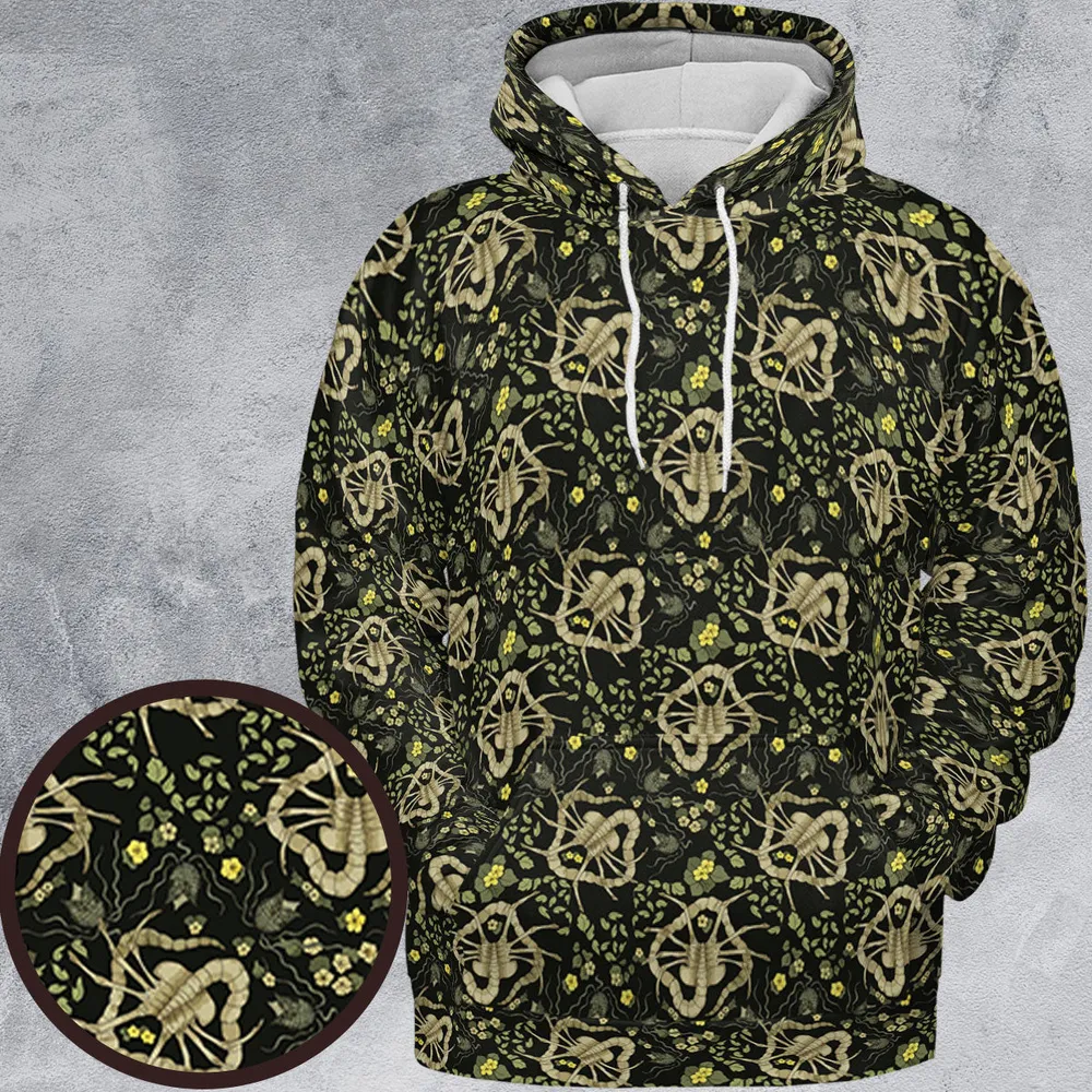 Facehugger Flower Pattern Alien All-over Print Hoodie - 2