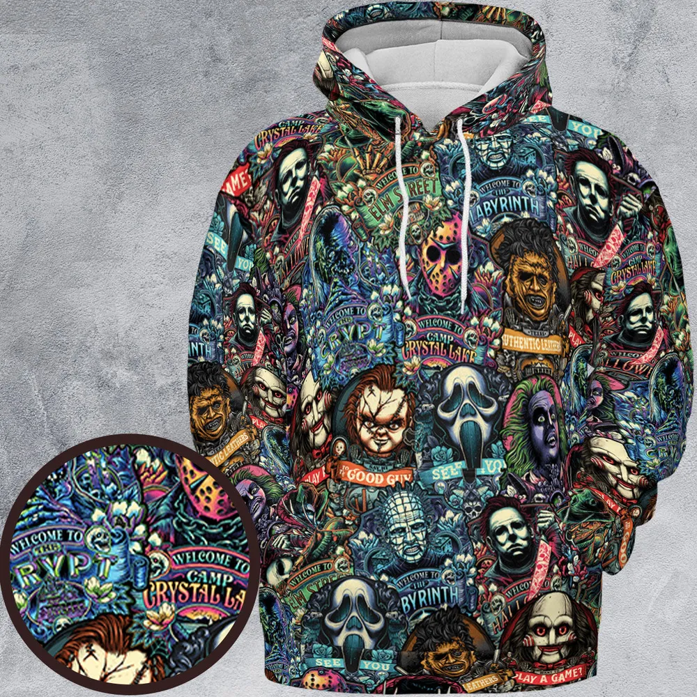 Horror Movie Characters Pattern All-over Print Hoodie - 2