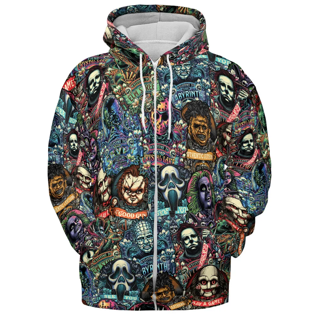 Horror Movie Characters Pattern All-over Print Hoodie - 4