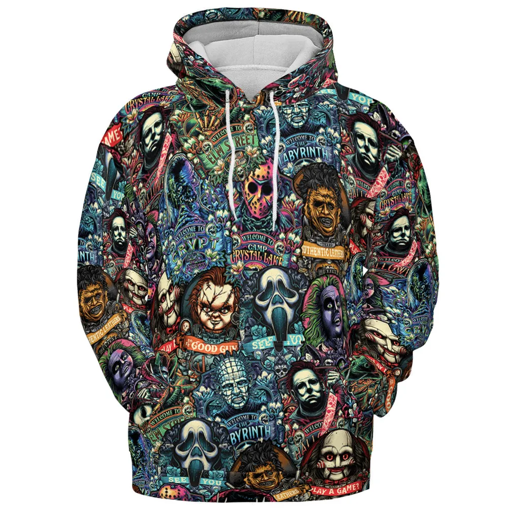 Horror Movie Characters Pattern All-over Print Hoodie - 3
