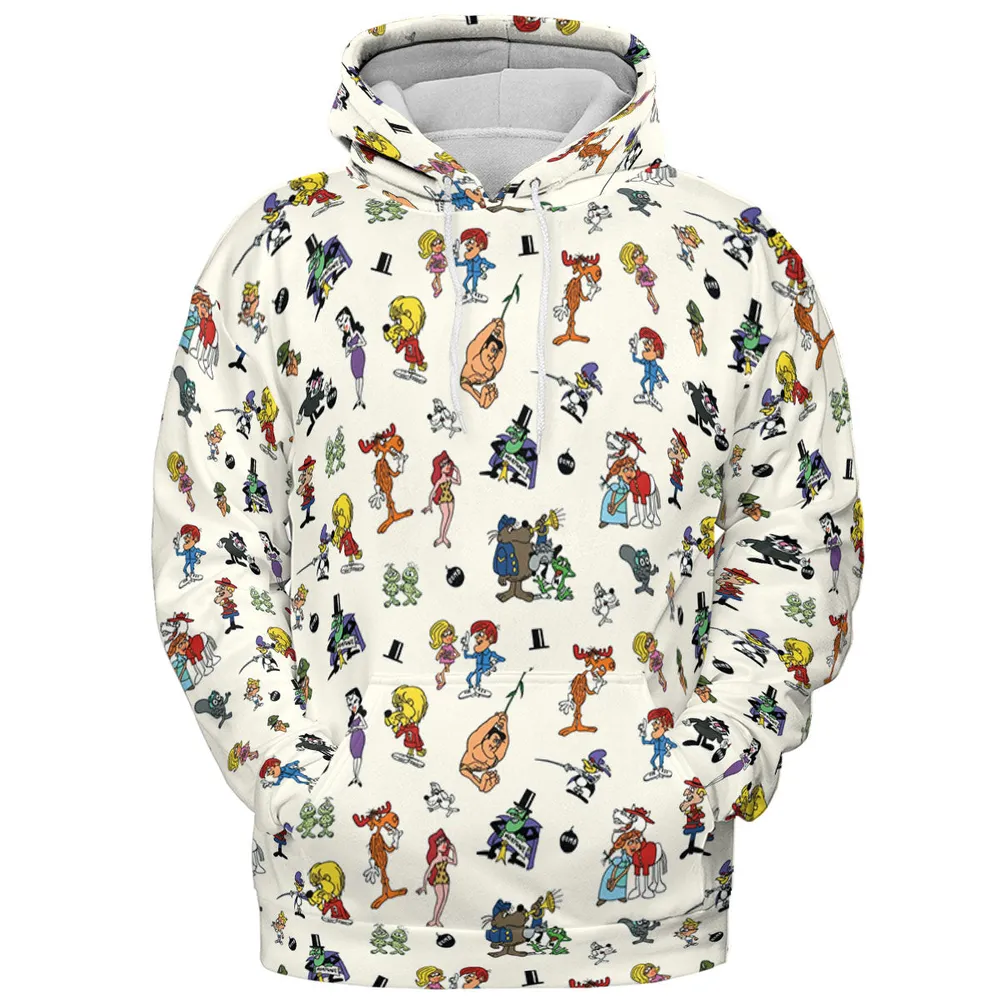 The Adventures of Rocky and Bullwinkle and Friends Characters Pattern All-over Print Hoodie - 3